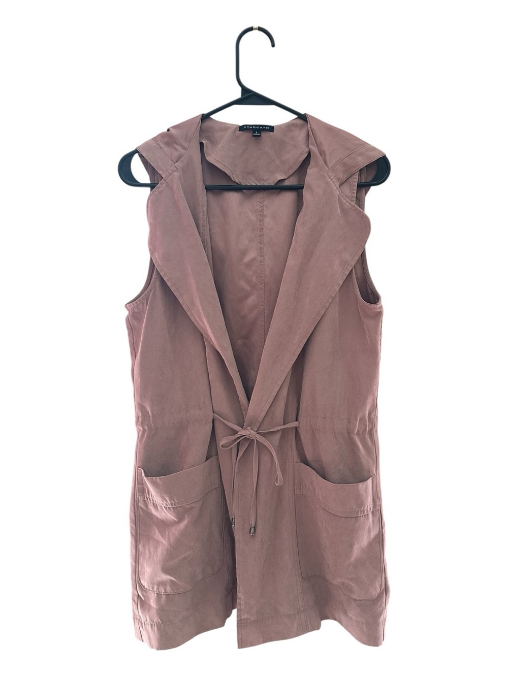 Staccato Dusty Rose Hooded Sleeveless Tie Front Vest Size Small